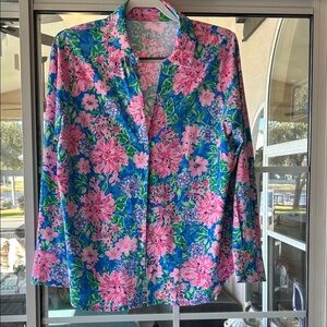 Lilly Pulitzer UPF 50 Pink and Blue Floral blouse